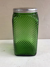 Load image into Gallery viewer, Vintage 1930&#39;s Owens Illinois Green Hoosier Canister Jar with Lid 42510

