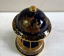 Load image into Gallery viewer, Miniature Cobalt and Gold Limoges Bird in Birdcage Figurine 42510
