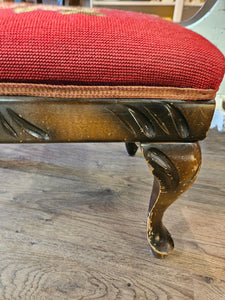 Red Floral Needlepoint Foot Stool with Cabriole Legs #42505