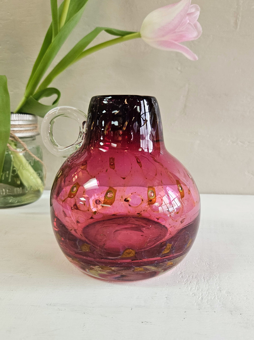 Cranberry Art Vase with Glass Handle 24 33