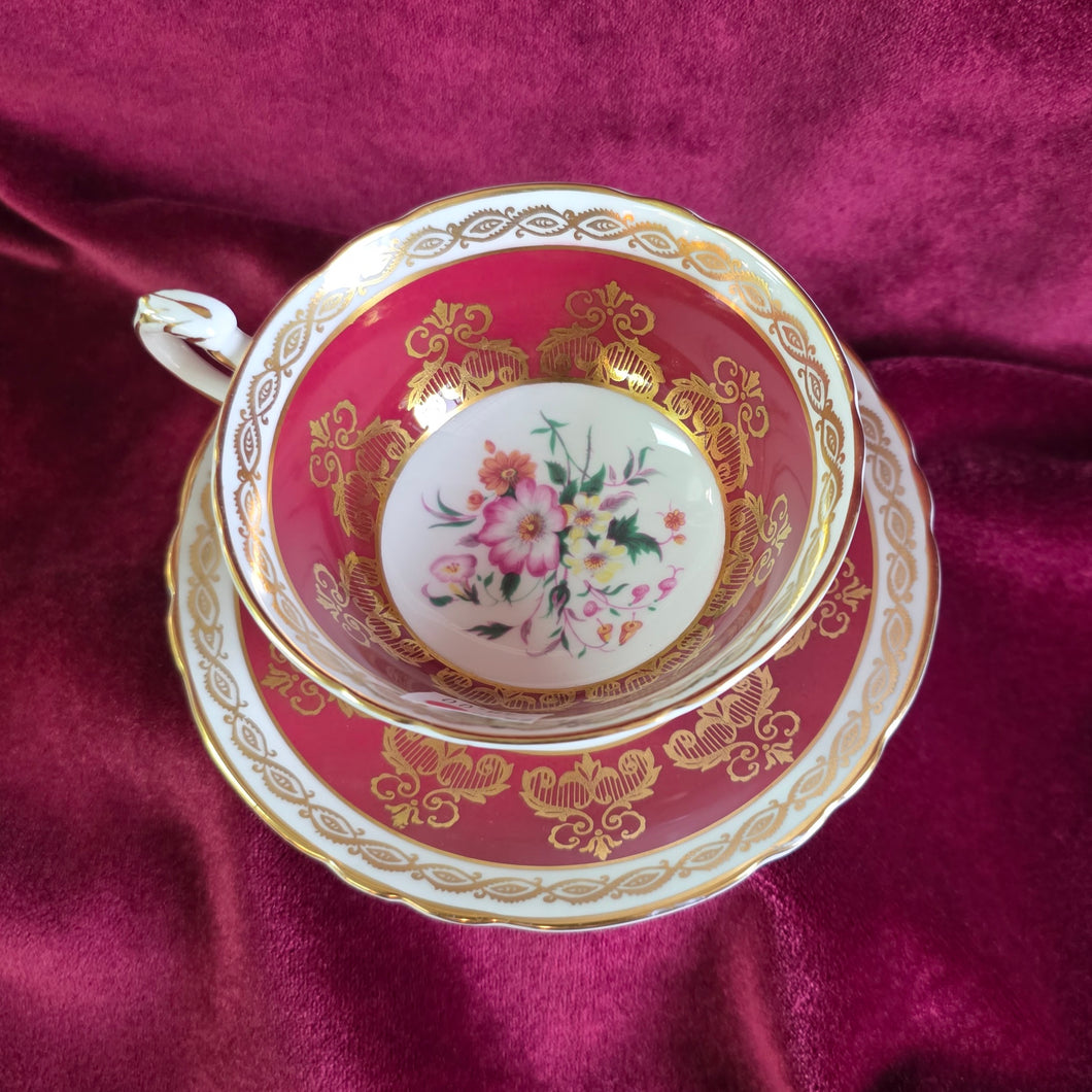 Paragon Red Floral Teacup and Saucer #2430