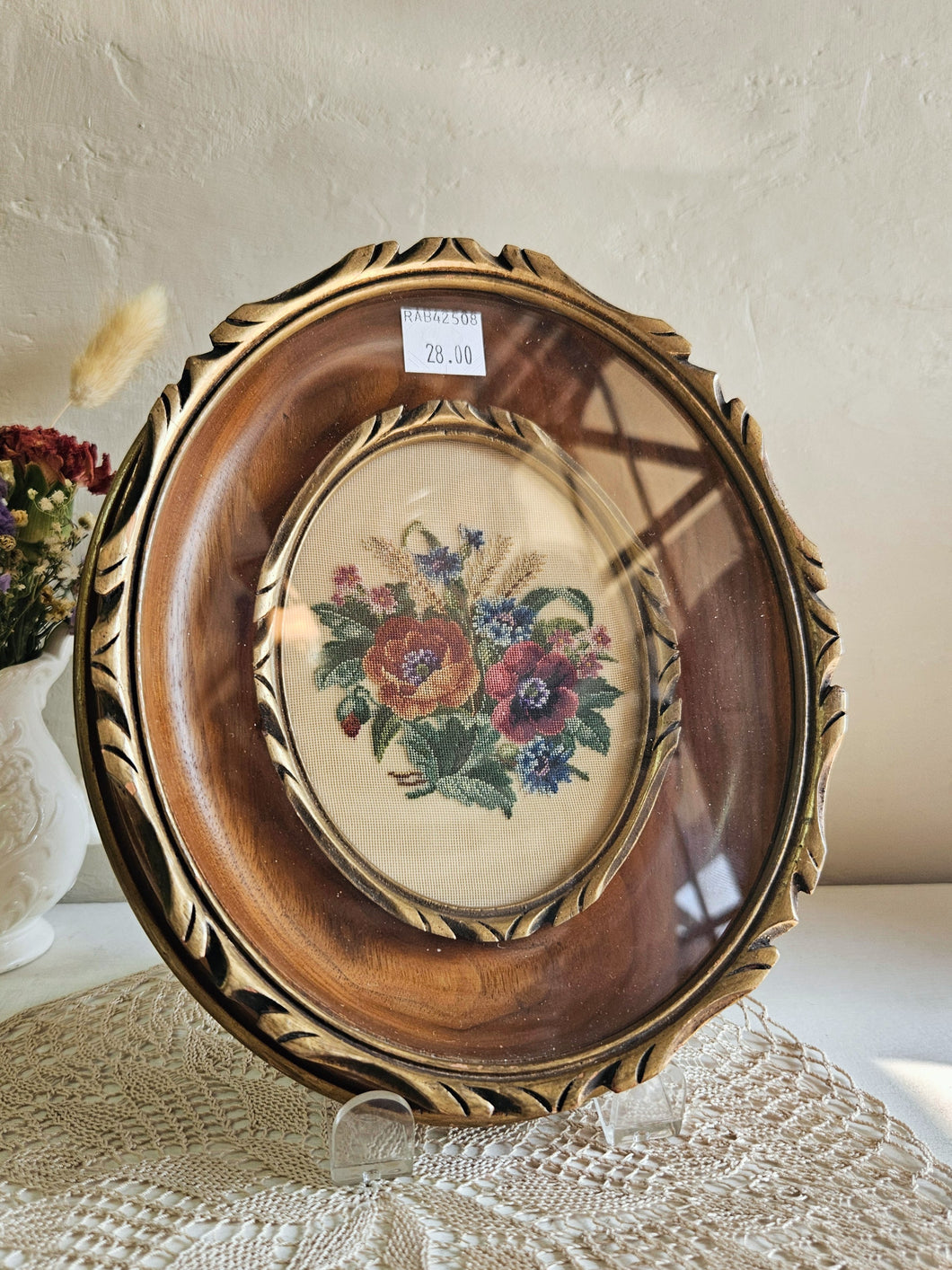 Framed Floral Petit Point Embroidery Piece #42508