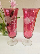 Load image into Gallery viewer, Vintage Cranberry Cornflower Etched Vase. 42406
