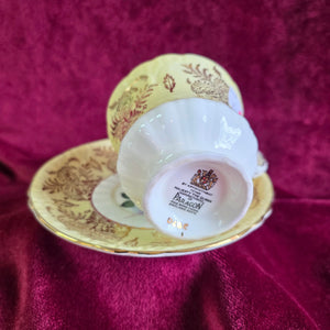 Paragon Yellow and Gold with Rose Teacup and Saucer 028