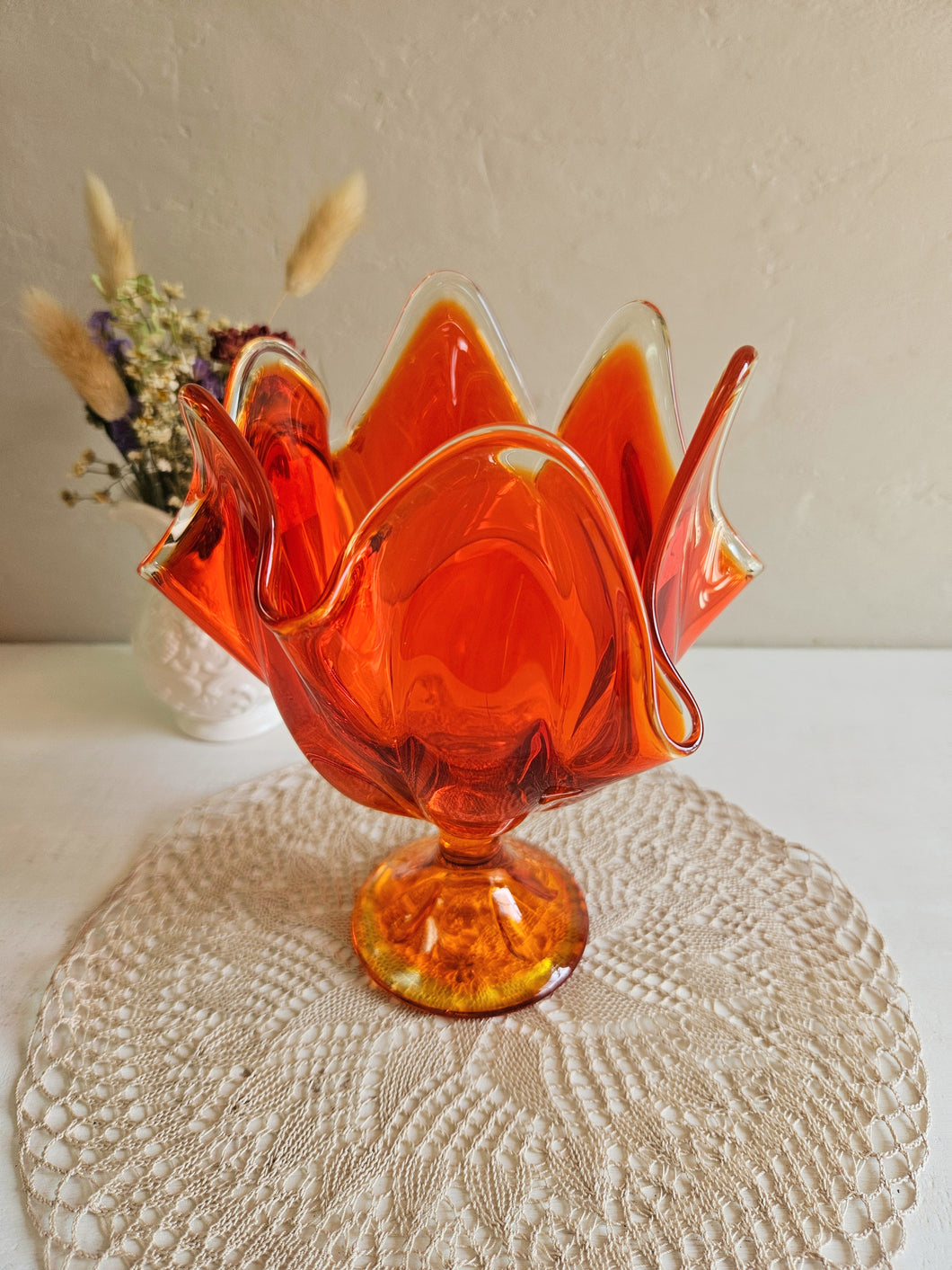 Amberina Handkerchief Footed Vase w/ Cadmium #42505
