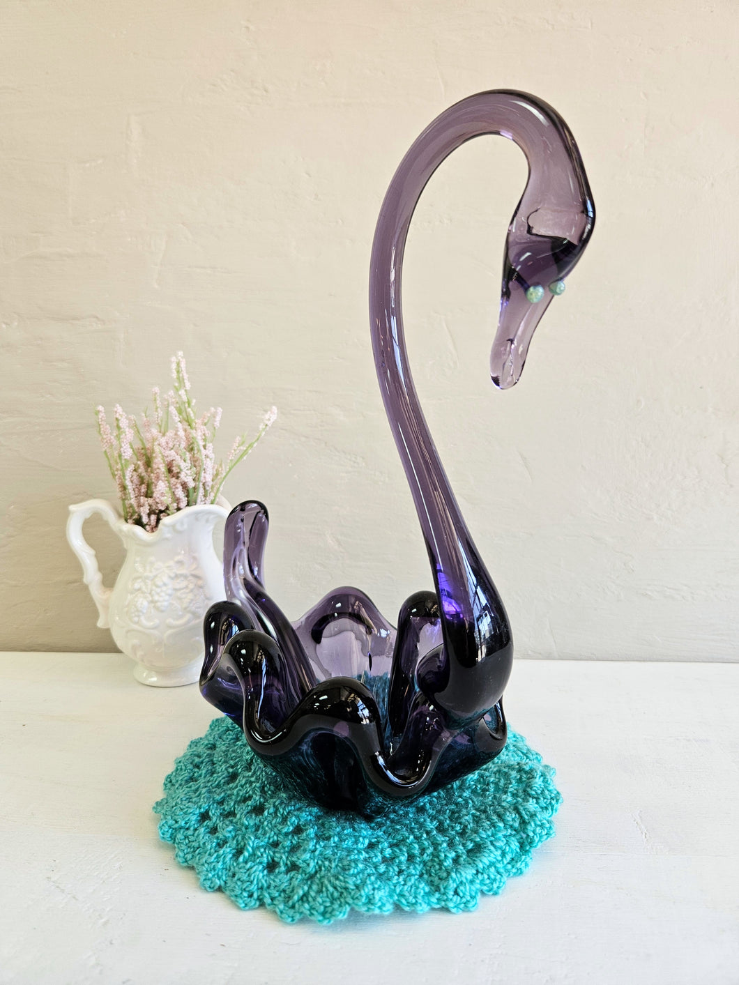 Amethyst Glass Swan Dish  #019