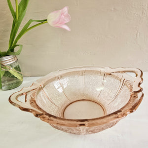 Jeannette Glass Cherry Blossom Two handled Round Depression Glass Bowl 967