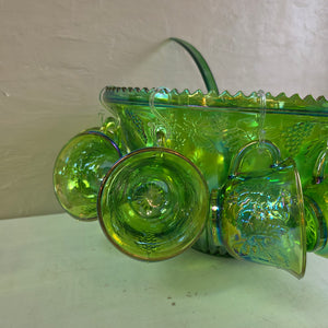 Green Carnival Indiana Glass Punch Bowl Set 42509