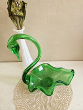 Load image into Gallery viewer, Mid Century Hand Blown Green Glass Swan Candy Dish #907

