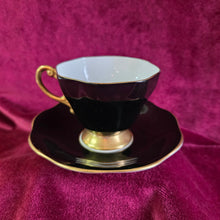 Load image into Gallery viewer, Foley Black Floral Teacup and Saucer 025
