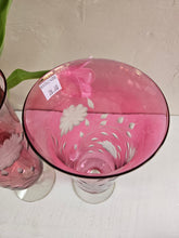 Load image into Gallery viewer, Vintage Cranberry Cornflower Etched Vase. 42406
