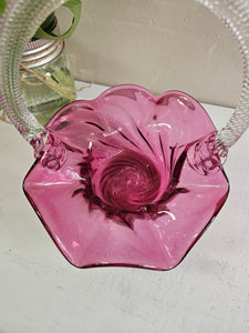 Vintage Cranberry Glass Basket 22 26