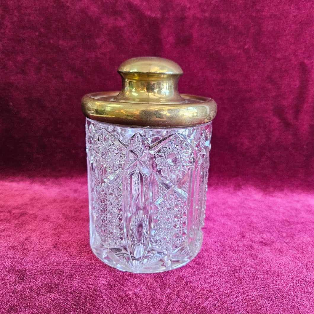 Antique Cut Glass Jar with Brass Lid 020