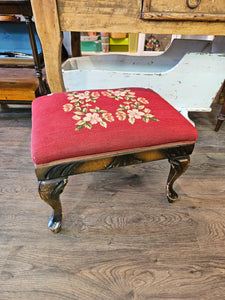 Red Floral Needlepoint Foot Stool with Cabriole Legs #42505