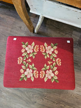 Load image into Gallery viewer, Red Floral Needlepoint Foot Stool with Cabriole Legs #42505
