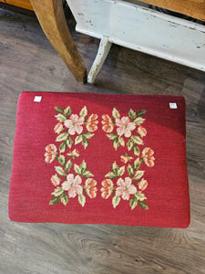 Red Floral Needlepoint Foot Stool with Cabriole Legs #42505