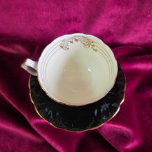Load image into Gallery viewer, Aynsley Black and Gold Teacup and Saucer Bone China #001

