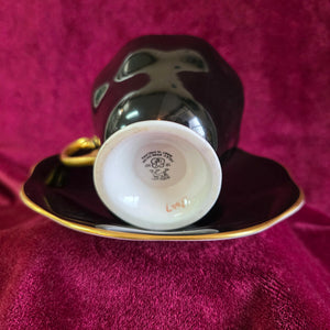 Foley Black Floral Teacup and Saucer 025