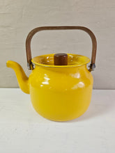 Load image into Gallery viewer, MCM Yellow Enamelware Teapot with Teak Handle 01

