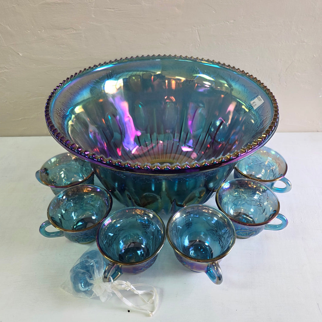 Blue Carnival Indiana Glass Punch Bowl Set 42207