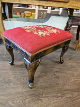 Load image into Gallery viewer, Red Floral Needlepoint Foot Stool with Cabriole Legs #42505
