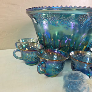 Blue Carnival Indiana Glass Punch Bowl Set 42207