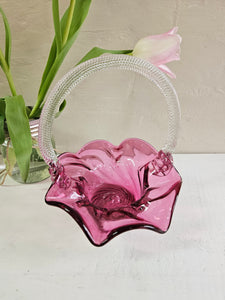 Vintage Cranberry Glass Basket 22 26