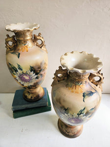 Antique Late Victorian Porcelain Sunflower Vases #42502
