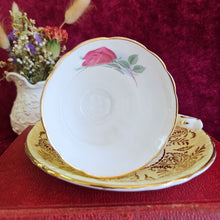 Load image into Gallery viewer, Paragon Deep Red Rose with Yellow &amp; Gold Cup &amp; Saucer 028
