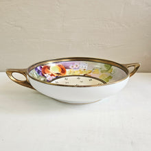 Load image into Gallery viewer, Vintage Nippon Porcelain Handle Bowl – Hand Painted Fruit &amp; Floral with Gold Trim #42506
