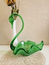 Load image into Gallery viewer, Mid Century Hand Blown Green Glass Swan Candy Dish #907
