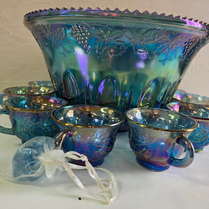 Blue Carnival Indiana Glass Punch Bowl Set 42207