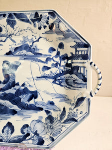 Blue & White Chinoiserie Porcelain Platter Serving Tray 24 52