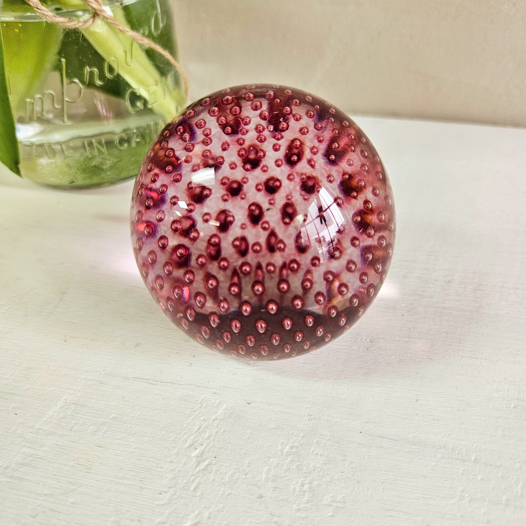 Cranberry Bubble Glass Paperweight 42107