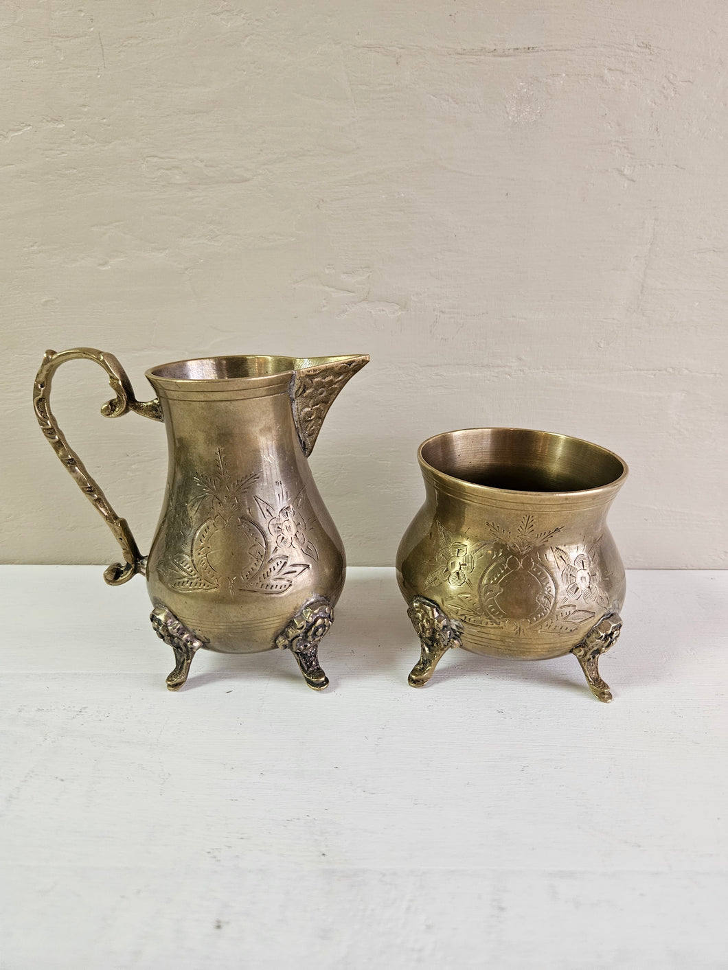 Vintage Brass Creamer and Sugar Set