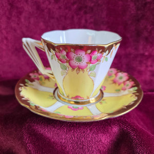 Royal Albert Crown China Deco Stuyle Yellow Teacup and Saucer 2517