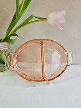 Load image into Gallery viewer, Jeannette Glass Floral Poinsettia Pink Depression Glass 2 Part Condiment Dish 24 35
