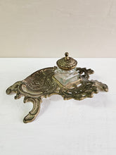 Load image into Gallery viewer, Art Nouveau Brass Glass Inkwell 42502
