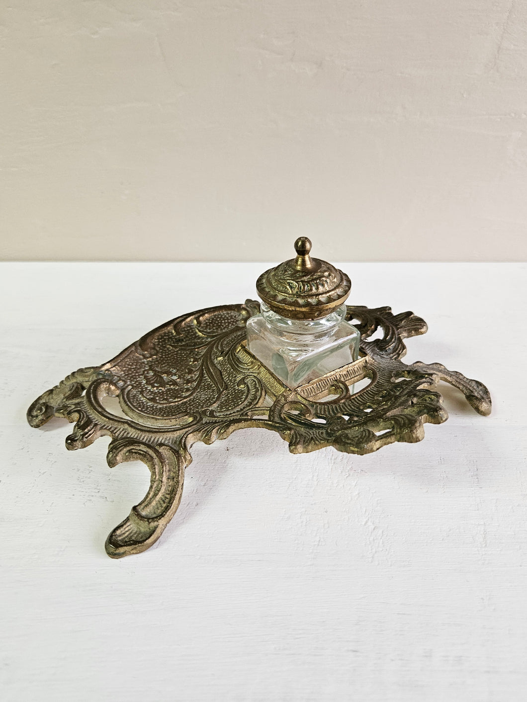 Art Nouveau Brass Glass Inkwell 42502