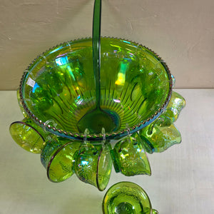 Green Carnival Indiana Glass Punch Bowl Set 42509