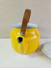 Load image into Gallery viewer, MCM Yellow Enamelware Teapot with Teak Handle 01
