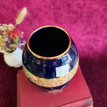 Load image into Gallery viewer, Imperia Limoges Cobalt Vase Iris Motif w 22K Gold 028
