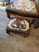 Load image into Gallery viewer, Needlepoint Brown Floral Design Foot Stool  #42507
