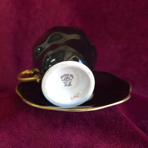 Foley Black with Floral Design Cup and Saucer 025