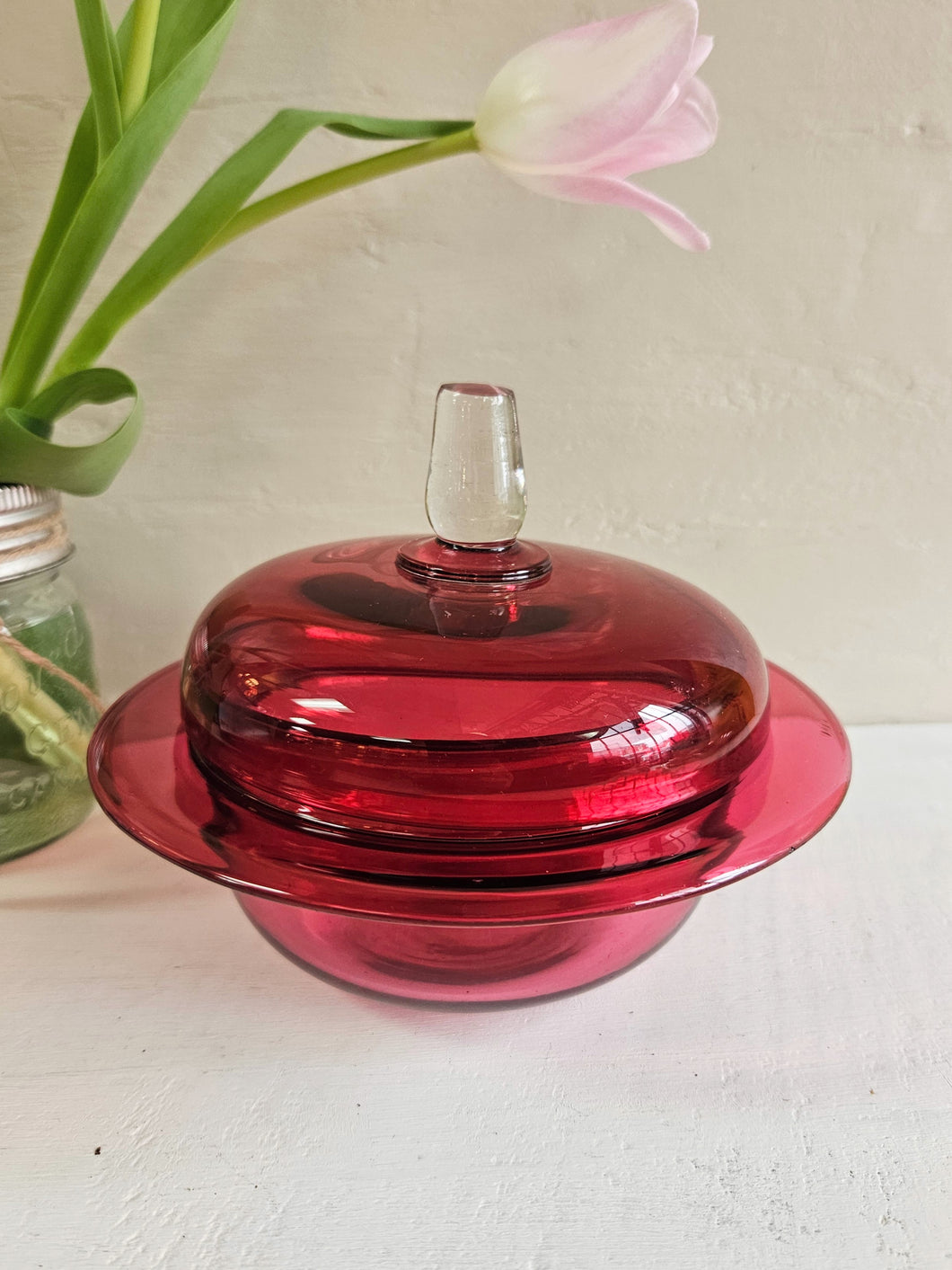 Cranberry Glass Candy Jar with Lid 2434