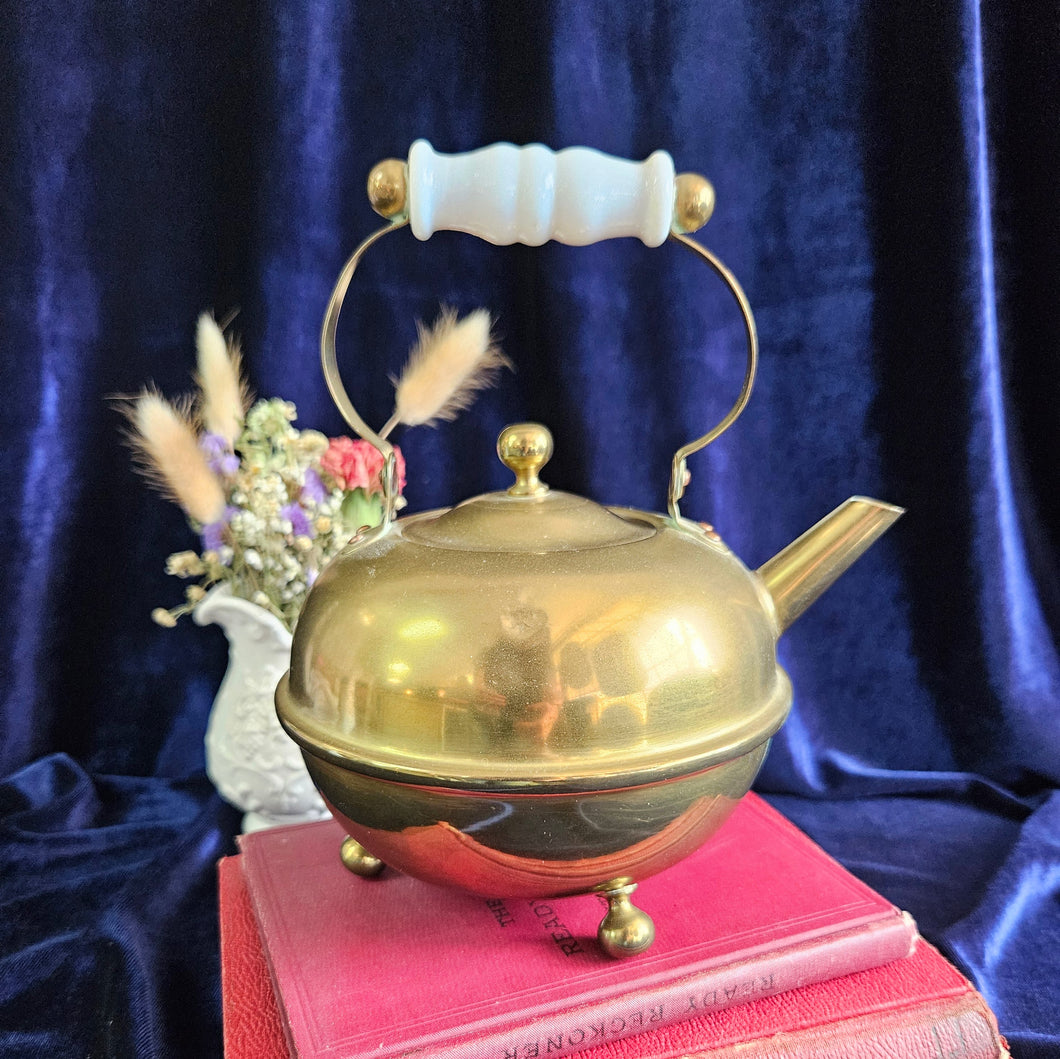 Small Brass Teapot with Milk Glass Handle  42508