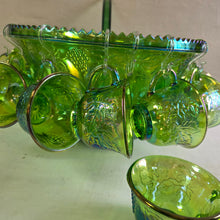 Load image into Gallery viewer, Green Carnival Indiana Glass Punch Bowl Set 42509
