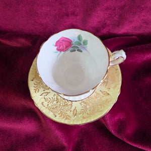 Paragon Yellow and Gold with Rose Teacup and Saucer 028