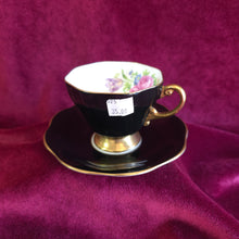 Load image into Gallery viewer, Foley Black with Floral Design Cup and Saucer 025
