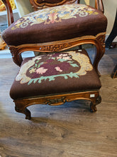 Load image into Gallery viewer, Needlepoint Brown Floral Design Foot Stool  #42507
